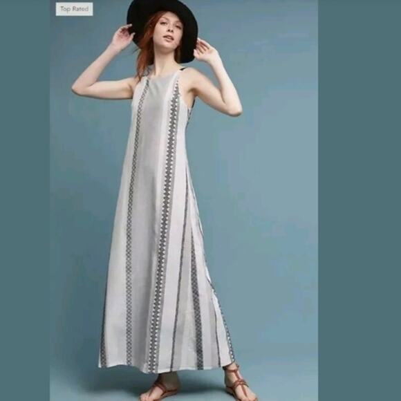 The Odells Maxi Dress Esmera Striped Lagenlook Boho Monochrome Black Gray Size S - Picture 2 of 14